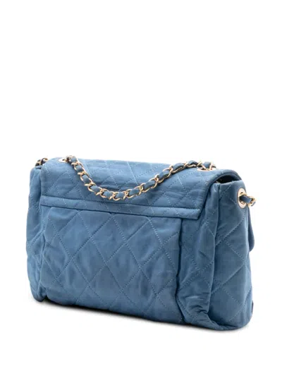 Pre-owned Chanel 2011 Large Quilted Iridescent Calfskin Chic Quilt Flap Shoulder Bag In Blue