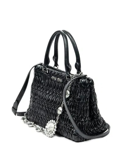 Pre-owned Miu Miu Medium Crystal Tote Bag In Black