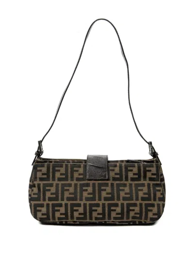 Pre-owned Fendi Zucca-pattern Shoulder Bag In Brown