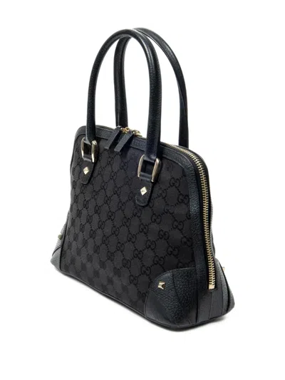 Pre-owned Gucci Medium Horsebit Nail Dome Logo-patterned Tote Bag In Black