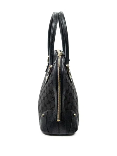 Pre-owned Gucci Medium Horsebit Nail Dome Logo-patterned Tote Bag In Black