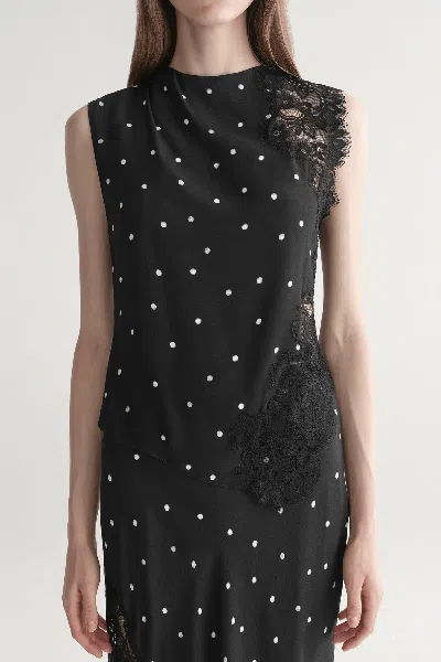 A.l.c Gracie Polka Dot Crepe And Lace Top In Black Cream In Multi