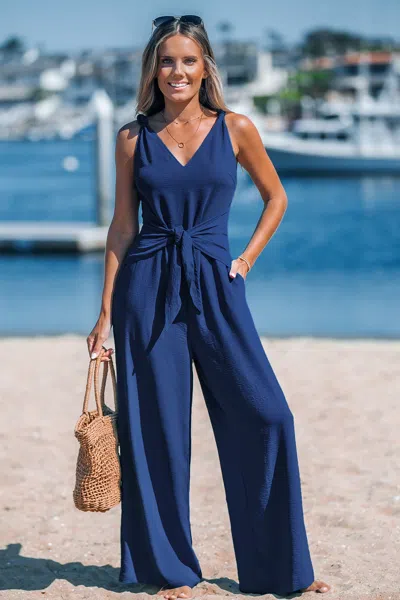 Cupshe Navy Sleeveless Straight Leg Jumpsuit In Blue
