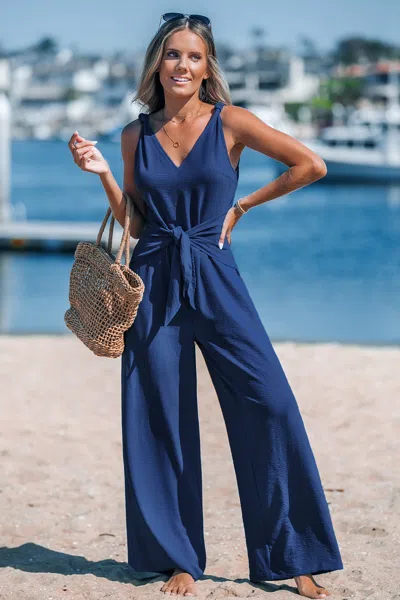 Cupshe Navy Sleeveless Straight Leg Jumpsuit In Blue