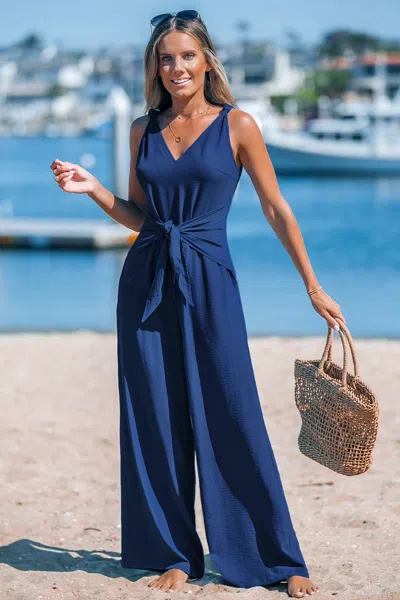 Cupshe Navy Sleeveless Straight Leg Jumpsuit In Blue