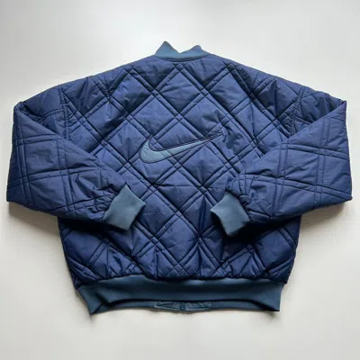 Pre-owned Nike X Vintage 1990s Nike Embroidered Swoosh Quilted Bomber Jacket In Blue