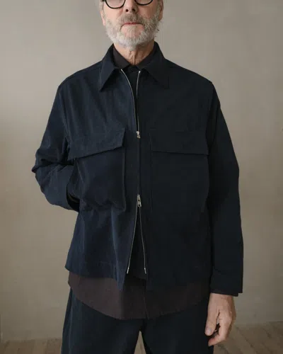 Pre-owned Evan Kinori - Navy Organic Cotton Weathercloth Zip Jacket In Blue