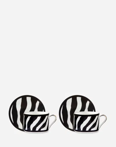 Dolce & Gabbana Gift Box With 2 Porcelain Teacups With Saucers In Multi
