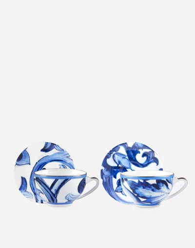 Dolce & Gabbana Gift Box With 2 Porcelain Teacups With Saucers In Multi