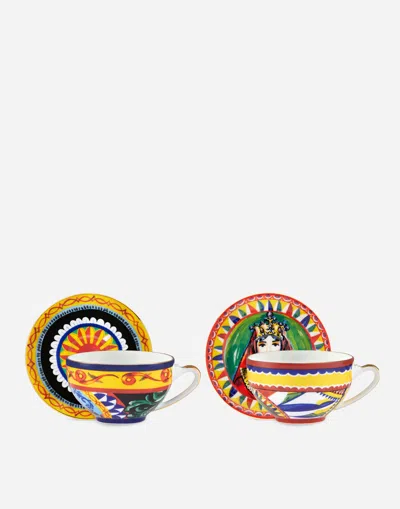 Dolce & Gabbana Gift Box With 2 Porcelain Teacups With Saucers In Multi