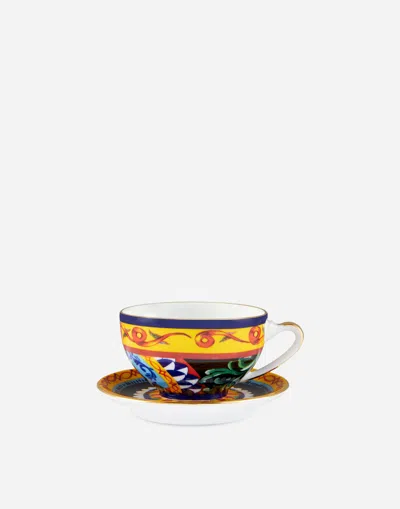Dolce & Gabbana Gift Box With 2 Porcelain Teacups With Saucers In Multi