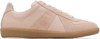 Maison Margiela 'replica' Pink Low Top Sneakers With Suede Details And Logo On The Tongue In Leather Woman In Beige