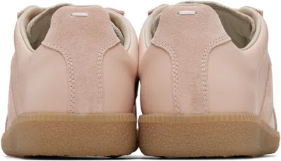 Maison Margiela 'replica' Pink Low Top Sneakers With Suede Details And Logo On The Tongue In Leather Woman In Beige