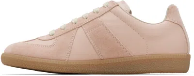 Maison Margiela 'replica' Pink Low Top Sneakers With Suede Details And Logo On The Tongue In Leather Woman In Beige