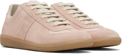 Maison Margiela 'replica' Pink Low Top Sneakers With Suede Details And Logo On The Tongue In Leather Woman In Beige