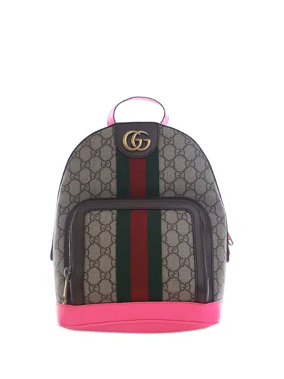 Pre-owned Gucci 2016-2025 Small Gg Supreme Ophidia Web Backpack In Brown