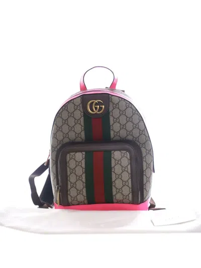 Pre-owned Gucci 2016-2025 Small Gg Supreme Ophidia Web Backpack In Brown