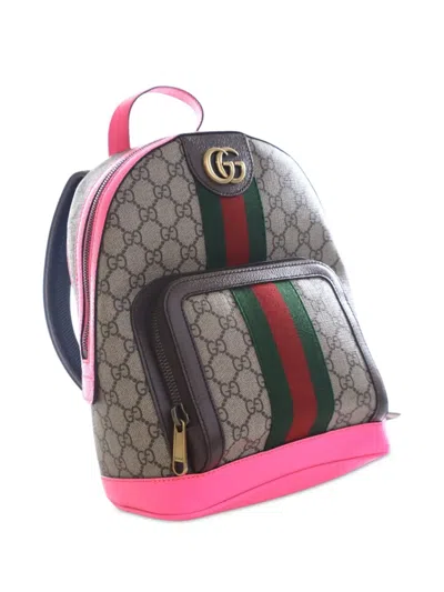 Pre-owned Gucci 2016-2025 Small Gg Supreme Ophidia Web Backpack In Brown