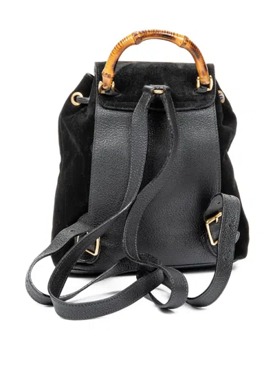 Pre-owned Gucci Suede Bamboo-handle Backpack In Black