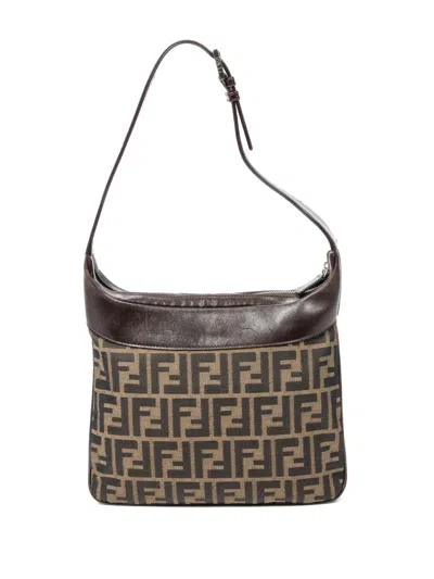 Pre-owned Fendi 1990 Zucca Canvas Shoulder Bag In Green