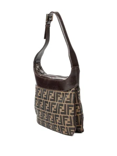 Pre-owned Fendi 1990 Zucca Canvas Shoulder Bag In Green