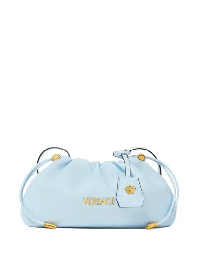 Versace Mini Tag Logo Clutch Bag In Blue