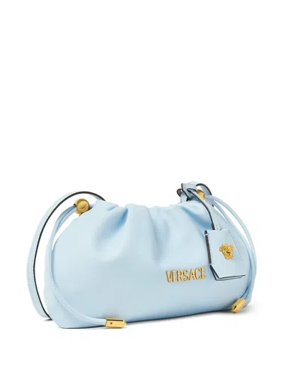Versace Mini Tag Logo Clutch Bag In Blue