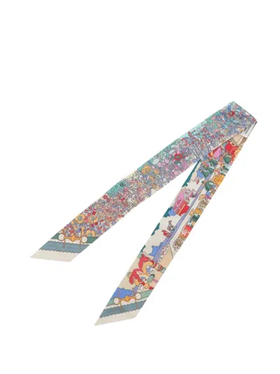 Pre-owned Hermes 2024-2025 Pony Pit Stop Silk Twilly Scarf Scarves In Green