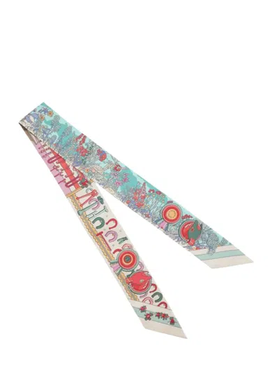 Pre-owned Hermes 2024-2025 Pony Pit Stop Silk Twilly Scarf Scarves In Green