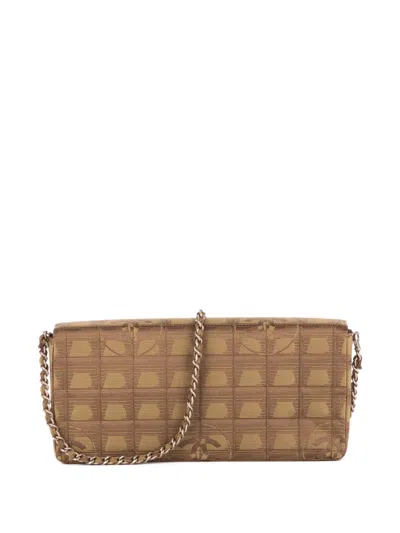 Pre-owned Chanel Travel Ligne East-west Graphic Chain Shoulder Bag In Brown