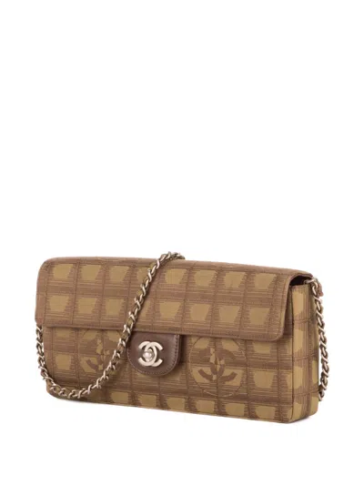 Pre-owned Chanel Travel Ligne East-west Graphic Chain Shoulder Bag In Brown