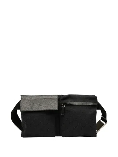 Pre-owned Gucci 2000-2015 Gg Canvas Double Pocket Belt Bag In Black