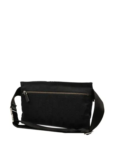Pre-owned Gucci 2000-2015 Gg Canvas Double Pocket Belt Bag In Black