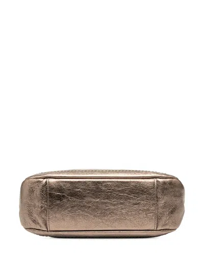 Pre-owned Ferragamo 2000-2025 Perforated Leather Gancini Shoulder Bag In Brown