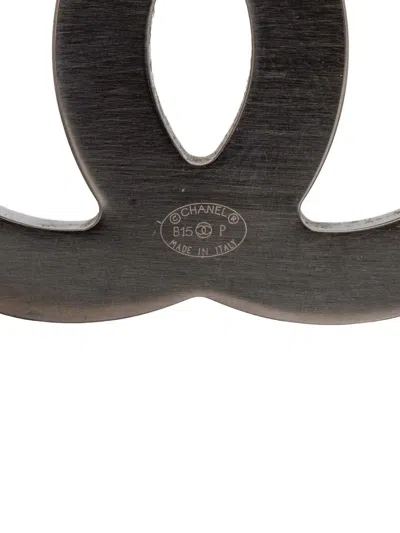 Pre-owned Chanel 2015 Cc Silver Plated And Tweed Brooch Costume Brooch