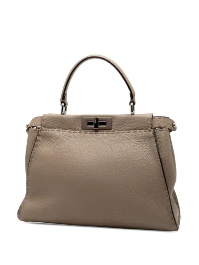 Pre-owned Fendi 2010-2025 Medium Leather Selleria Peekaboo Iconic Satchel In Brown