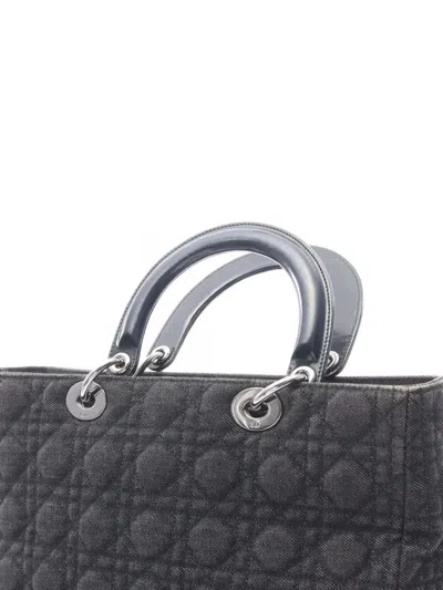 Pre-owned Dior 2010-2025 Large Denim Cannage Lady  Satchel In Black