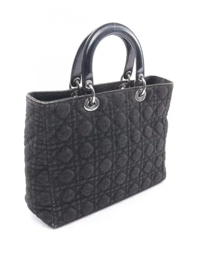 Pre-owned Dior 2010-2025 Large Denim Cannage Lady  Satchel In Black
