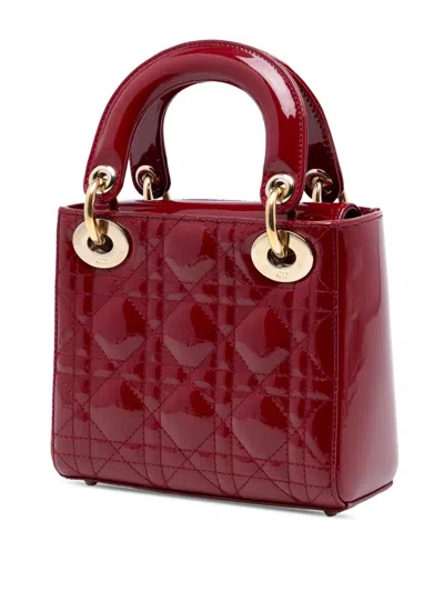 Pre-owned Dior 2016 Mini Patent Cannage Lady  Satchel In Red