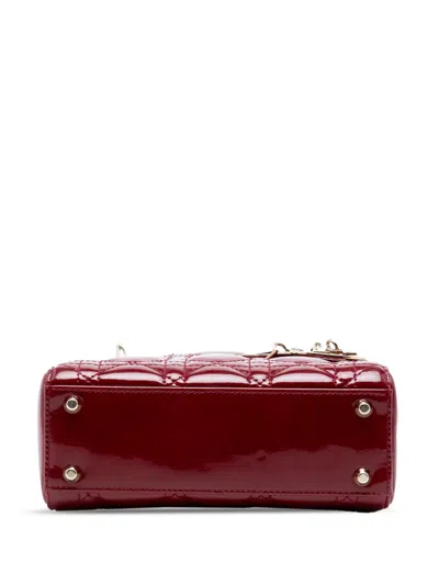 Pre-owned Dior 2016 Mini Patent Cannage Lady  Satchel In Red