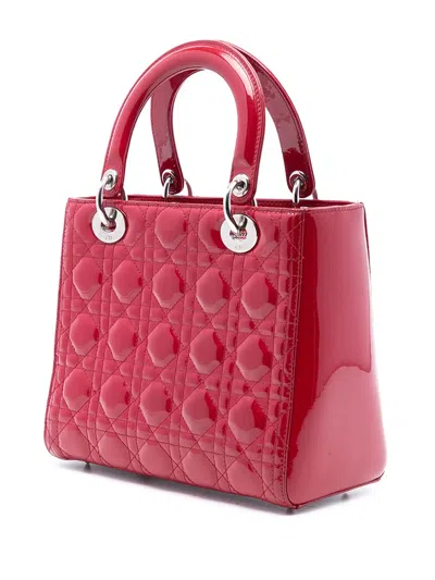 Pre-owned Dior 2012 Medium Patent Cannage Lady  Satchel In Red
