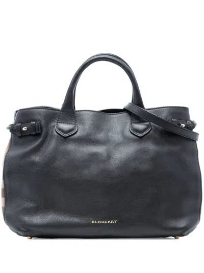 Pre-owned Burberry 2000-2017 Medium Leather And House Check Banner Satchel In Black