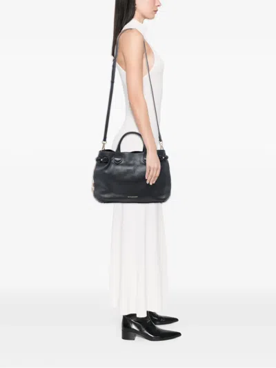 Pre-owned Burberry 2000-2017 Medium Leather And House Check Banner Satchel In Black