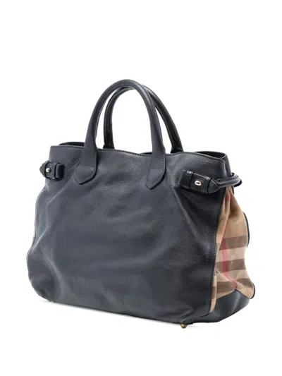 Pre-owned Burberry 2000-2017 Medium Leather And House Check Banner Satchel In Black