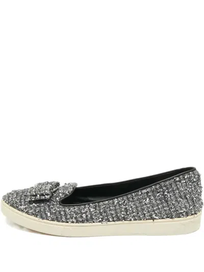 Pre-owned Ferragamo Bow Tweed Sneakers In Gray