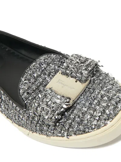 Pre-owned Ferragamo Bow Tweed Sneakers In Gray