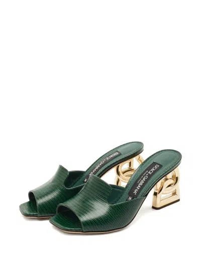 Pre-owned Dolce & Gabbana Keira Embossed-letter Dg-heel Sandals In Green