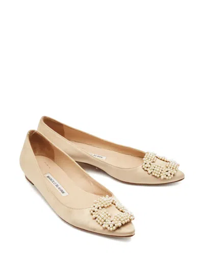 Pre-owned Manolo Blahnik Hangisi Ballet Flats In Neutral