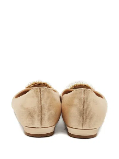 Pre-owned Manolo Blahnik Hangisi Ballet Flats In Neutral