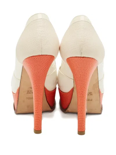 Pre-owned Fendi Lizard-embossed Peep-toe Pumps In Neutral